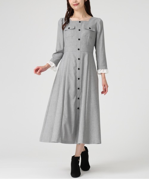 MISCH MASCH（ミッシュマッシュ）の「フロント釦ツイード風フレアワンピース（ワンピース・レディース・ライトグレー/ネイビー・M/S）」の3枚目の写真