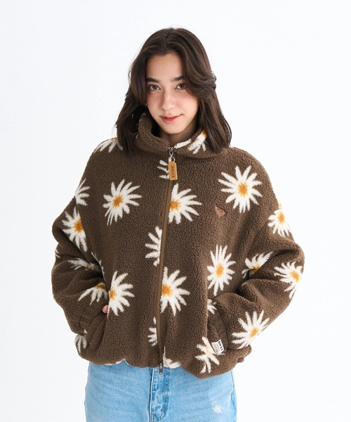 ROCK DUDE ロックデュード ボアジャケット02 ボアスカート03 ROXY（ロキシー）の「ALL DAY /ロキシーフラワー柄ジップアップボア