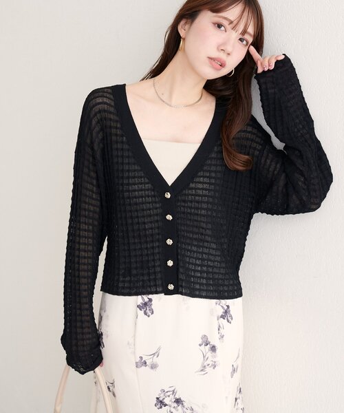 natural couture（ナチュラルクチュール）の「【WEB限定】チェック編みカーデ（カーディガン/ボレロ・レディース・ブラック/アイボリー/ピンク/モカ/ブルー・FREE）」の3枚目の写真