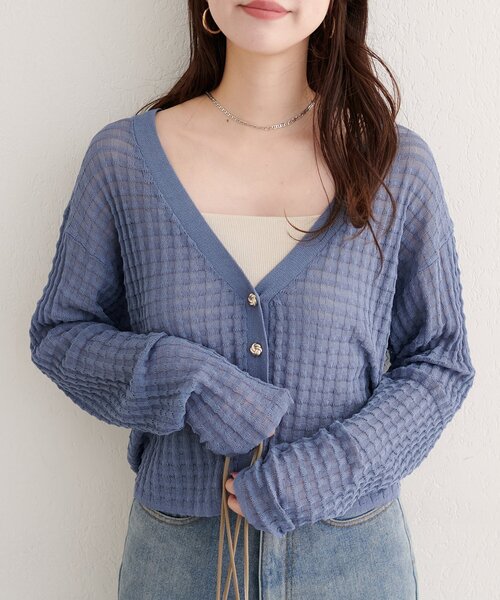 natural couture（ナチュラルクチュール）の「【WEB限定】チェック編みカーデ（カーディガン/ボレロ・レディース・ブラック/アイボリー/ピンク/モカ/ブルー・FREE）」の19枚目の写真