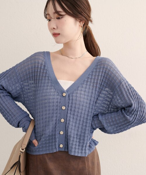 natural couture（ナチュラルクチュール）の「【WEB限定】チェック編みカーデ（カーディガン/ボレロ・レディース・ブラック/アイボリー/ピンク/モカ/ブルー・FREE）」の21枚目の写真