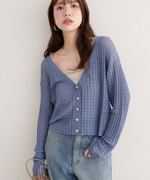 natural couture（ナチュラルクチュール）の「【WEB限定】チェック編みカーデ（カーディガン/ボレロ・レディース・ブラック/アイボリー/ピンク/モカ/ブルー・FREE）」の12枚目の写真