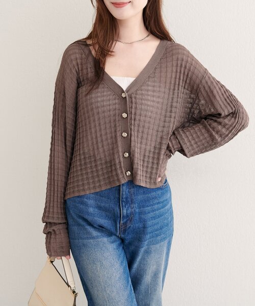 natural couture（ナチュラルクチュール）の「【WEB限定】チェック編みカーデ（カーディガン/ボレロ・レディース・ブラック/アイボリー/ピンク/モカ/ブルー・FREE）」の16枚目の写真