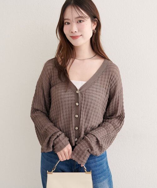 natural couture（ナチュラルクチュール）の「【WEB限定】チェック編みカーデ（カーディガン/ボレロ・レディース・ブラック/アイボリー/ピンク/モカ/ブルー・FREE）」の17枚目の写真