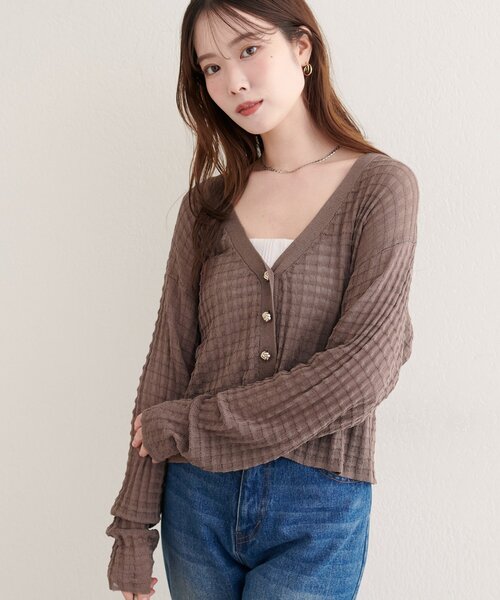 natural couture（ナチュラルクチュール）の「【WEB限定】チェック編みカーデ（カーディガン/ボレロ・レディース・ブラック/アイボリー/ピンク/モカ/ブルー・FREE）」の6枚目の写真