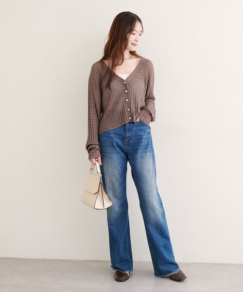 natural couture（ナチュラルクチュール）の「【WEB限定】チェック編みカーデ（カーディガン/ボレロ・レディース・ブラック/アイボリー/ピンク/モカ/ブルー・FREE）」の7枚目の写真