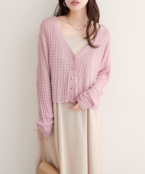 natural couture（ナチュラルクチュール）の「【WEB限定】チェック編みカーデ（カーディガン/ボレロ・レディース・ブラック/アイボリー/ピンク/モカ/ブルー・FREE）」の11枚目の写真