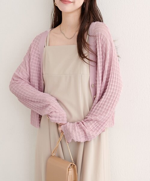 natural couture（ナチュラルクチュール）の「【WEB限定】チェック編みカーデ（カーディガン/ボレロ・レディース・ブラック/アイボリー/ピンク/モカ/ブルー・FREE）」の5枚目の写真