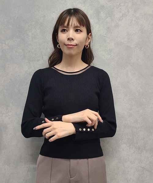 ポイントシアーボートネックリブニットプルオーバー（ニット/セーター