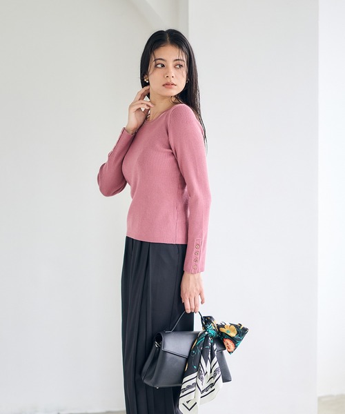 ポイントシアーボートネックリブニットプルオーバー（ニット/セーター