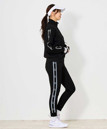 TopIsm(トップイズム)のゴルフウェア 上下セットアップ ジップアップジャケット ゴルフパンツ スウェットジャージ ロゴライン切替 レディース(ゴルフグッズ)