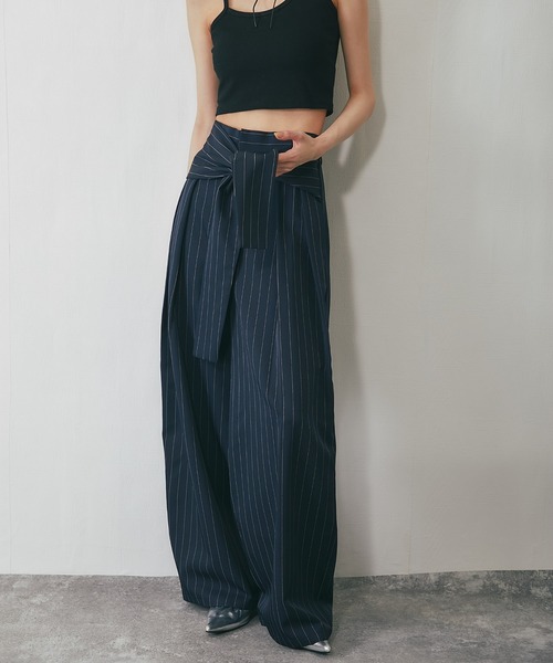 ANOTHER S（アナザーエス）の「巻きタックストライプパンツ