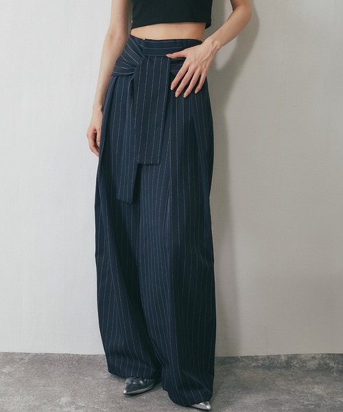 ANOTHER S（アナザーエス）の「巻きタックストライプパンツ