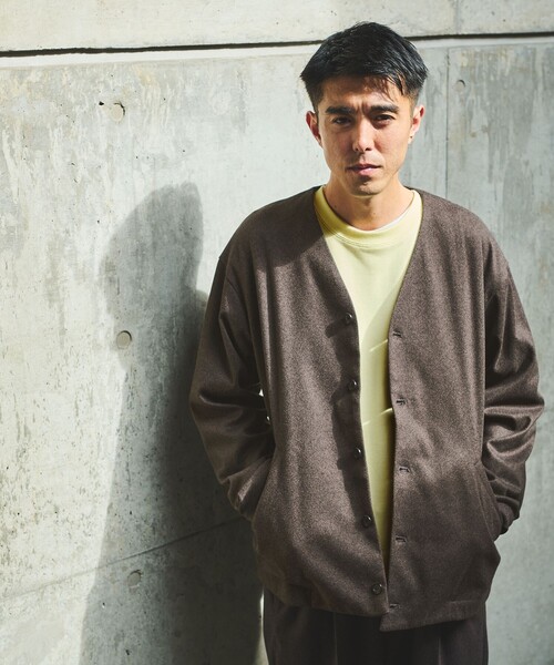 green label relaxing（グリーンレーベルリラクシング）の「WONDER CLOTH ノーカラー カーディガン -ストレッチ-（カーディガン/ボレロ・メンズ・グレー/ダークブラウン/ダークグレー・S/M/L/XL）」の3枚目の写真