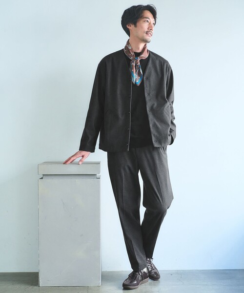 green label relaxing（グリーンレーベルリラクシング）の「WONDER CLOTH ノーカラー カーディガン -ストレッチ-（カーディガン/ボレロ・メンズ・グレー/ダークブラウン/ダークグレー・S/M/L/XL）」の4枚目の写真