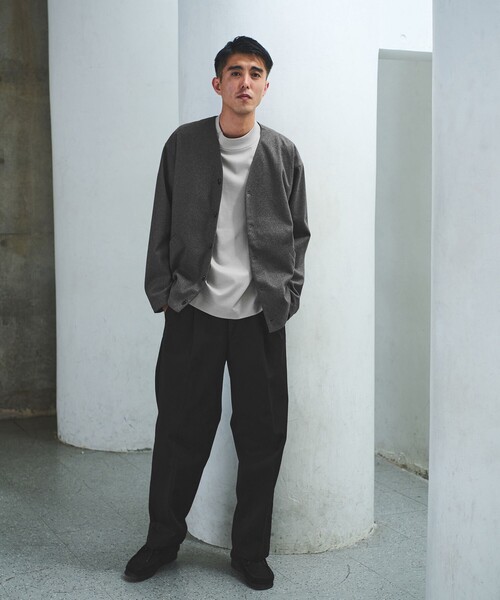 green label relaxing（グリーンレーベルリラクシング）の「WONDER CLOTH ノーカラー カーディガン -ストレッチ-（カーディガン/ボレロ・メンズ・グレー/ダークブラウン/ダークグレー・S/M/L/XL）」の5枚目の写真