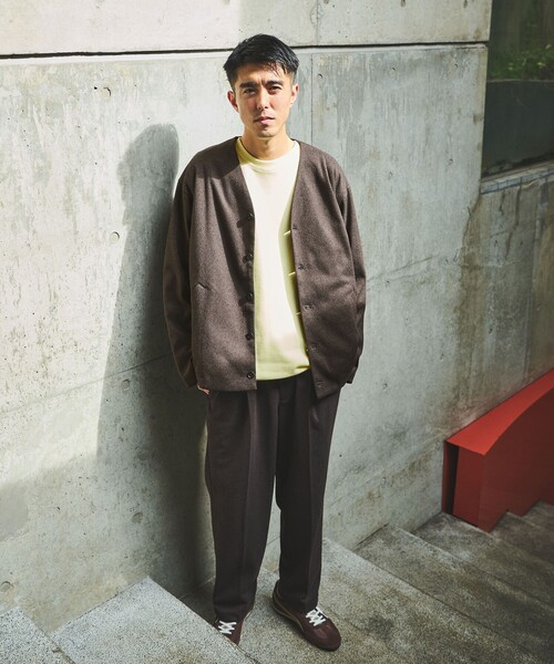 green label relaxing（グリーンレーベルリラクシング）の「WONDER CLOTH ノーカラー カーディガン -ストレッチ-（カーディガン/ボレロ・メンズ・グレー/ダークブラウン/ダークグレー・S/M/L/XL）」の7枚目の写真