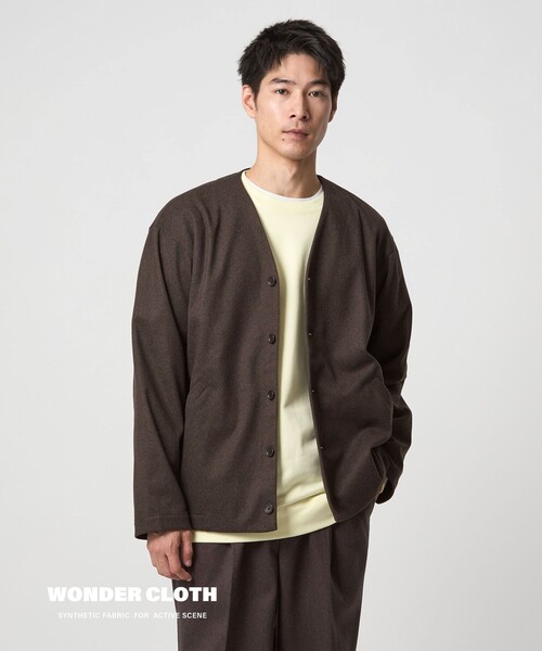 green label relaxing（グリーンレーベルリラクシング）の「WONDER CLOTH ノーカラー カーディガン -ストレッチ-（カーディガン/ボレロ・メンズ・グレー/ダークブラウン/ダークグレー・S/M/L/XL）」の12枚目の写真