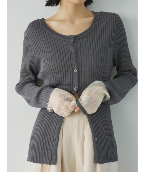 AIC.（エーアイシー）の「シアー切り替えリブカーディガン（ニット/セーター・レディース・オフホワイト/チャコールグレー・FREE）」の18枚目の写真