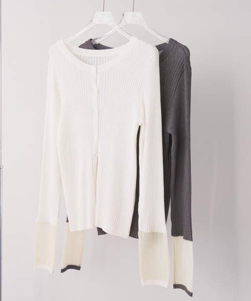 AIC.（エーアイシー）の「シアー切り替えリブカーディガン（ニット/セーター・レディース・オフホワイト/チャコールグレー・FREE）」の12枚目の写真