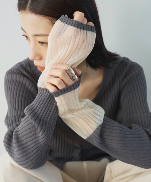 AIC.（エーアイシー）の「シアー切り替えリブカーディガン（ニット/セーター・レディース・オフホワイト/チャコールグレー・FREE）」の20枚目の写真