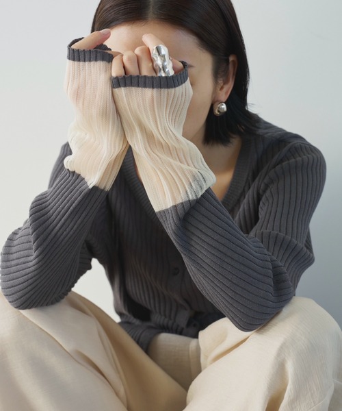 AIC.（エーアイシー）の「シアー切り替えリブカーディガン（ニット/セーター・レディース・オフホワイト/チャコールグレー・FREE）」の21枚目の写真