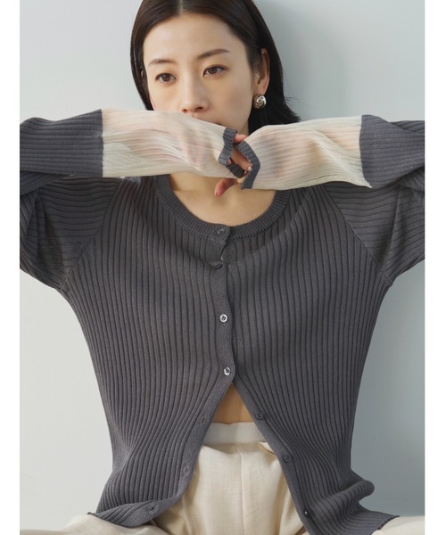 AIC.（エーアイシー）の「シアー切り替えリブカーディガン（ニット/セーター・レディース・オフホワイト/チャコールグレー・FREE）」の17枚目の写真