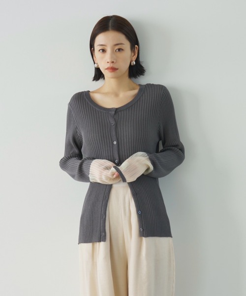 AIC.（エーアイシー）の「シアー切り替えリブカーディガン（ニット/セーター・レディース・オフホワイト/チャコールグレー・FREE）」の19枚目の写真