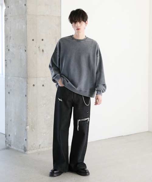 ピグメント加工ヘビーウェイトクルースウェット（スウェット