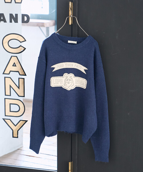 セール】アニマルワッペン刺繍 ニットプルオーバー（ニット/セーター