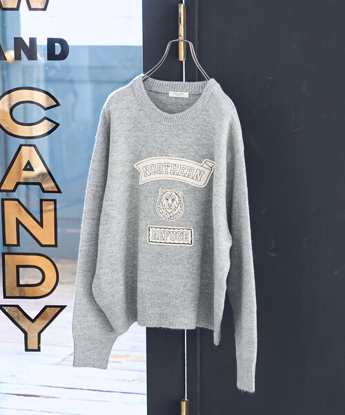 セール】アニマルワッペン刺繍 ニットプルオーバー（ニット/セーター