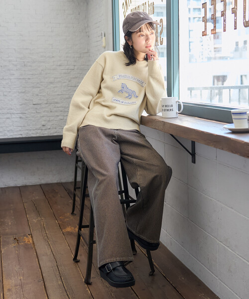 FREAK'S STORE(フリークスストア)の「アニマルワッペン刺繍 ニットプルオーバー(ニット/セーター・レディース・オフホワイト/グレー/ネイビー・フリ-)」の4枚目の写真