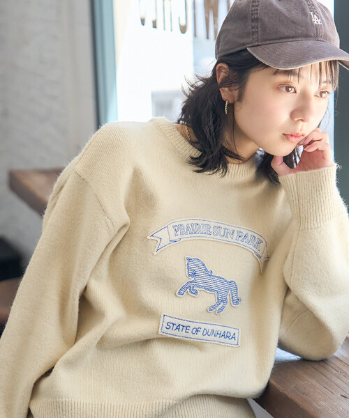 FREAK'S STORE(フリークスストア)の「アニマルワッペン刺繍 ニットプルオーバー(ニット/セーター・レディース・オフホワイト/グレー/ネイビー・フリ-)」の6枚目の写真