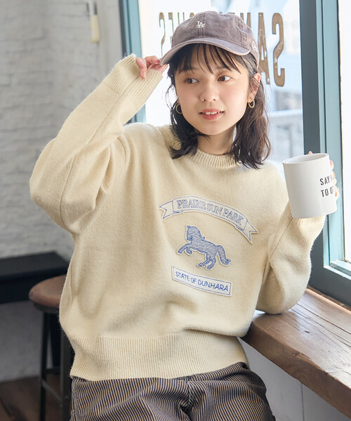 FREAK'S STORE(フリークスストア)の「アニマルワッペン刺繍 ニットプルオーバー(ニット/セーター・レディース・オフホワイト/グレー/ネイビー・フリ-)」の8枚目の写真