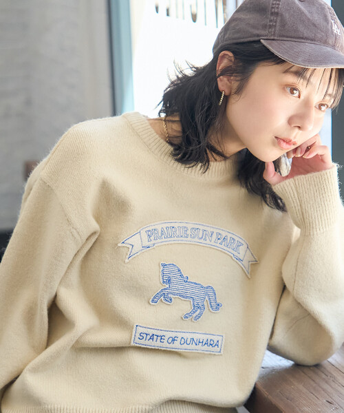 FREAK'S STORE(フリークスストア)の「アニマルワッペン刺繍 ニットプルオーバー(ニット/セーター・レディース・オフホワイト/グレー/ネイビー・フリ-)」の9枚目の写真