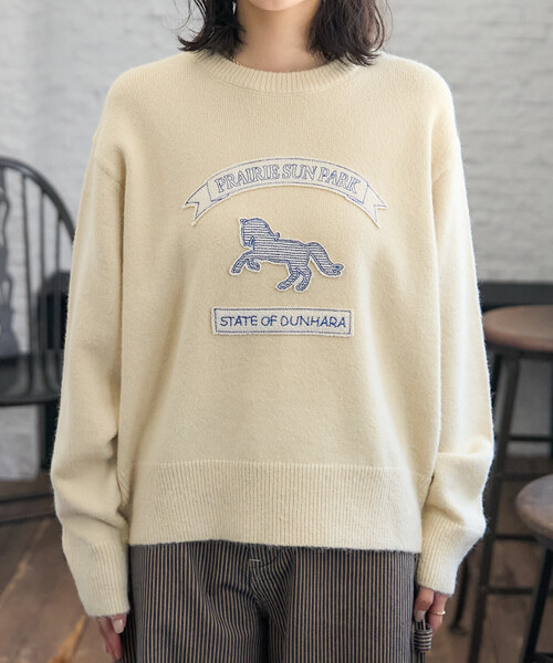 セール】アニマルワッペン刺繍 ニットプルオーバー（ニット/セーター