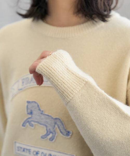 セール】アニマルワッペン刺繍 ニットプルオーバー（ニット/セーター
