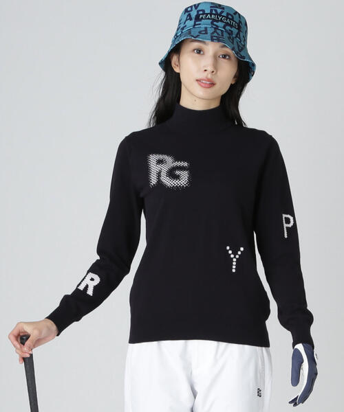 PEARLY GATES(パーリーゲイツ)の「12G部分ジャガードカシミヤタッチコットンハイネックニットプルオーバー(Tシャツ/カットソー・レディース・ネイビー/ピンク/ホワイト・MEDIUM/LARGE/SMALL)」の2枚目の写真
