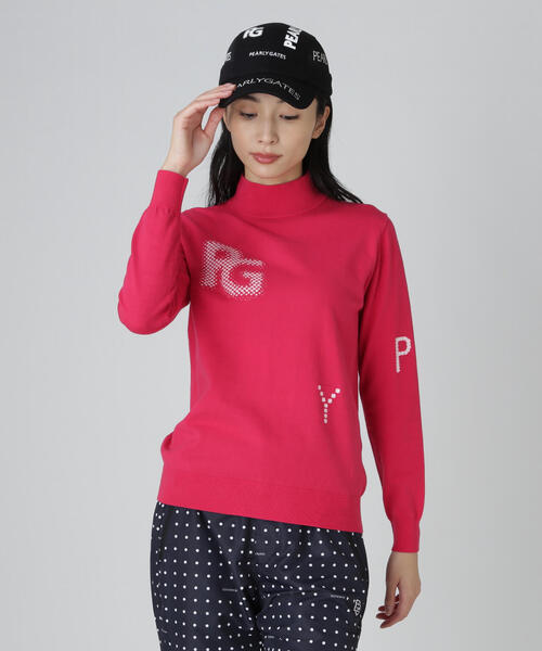 PEARLY GATES(パーリーゲイツ)の「12G部分ジャガードカシミヤタッチコットンハイネックニットプルオーバー(Tシャツ/カットソー・レディース・ネイビー/ピンク/ホワイト・MEDIUM/LARGE/SMALL)」の3枚目の写真