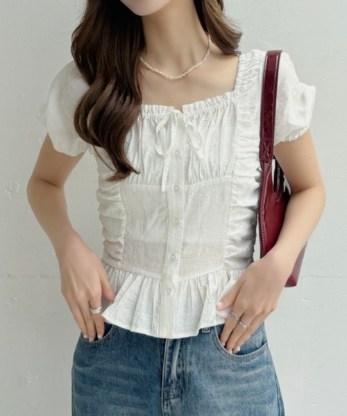 Ada.(エイダ)の「パフスリーブ スクエアネック コルセット ギャザーペプラムブラウス(シャツ/ブラウス・レディース・ブルー/ブラック/ホワイト/イエロー・FREE)」の16枚目の写真