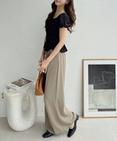 aki´s shop ‪·͜· ♡【Heve】 ♡シャーリングペプラム♡ 26SS 先行予約】パフスリーブ スクエアネック ギャザーペプラム