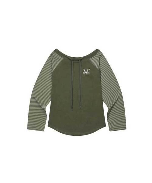 MUCENT(ムセント)の「オリエ オフショルダー ストライプ 配色 ナグラン 長袖Tシャツ (2カラー)(Tシャツ/カットソー・レディース・ブラック/グリーン・FREE)」の2枚目の写真