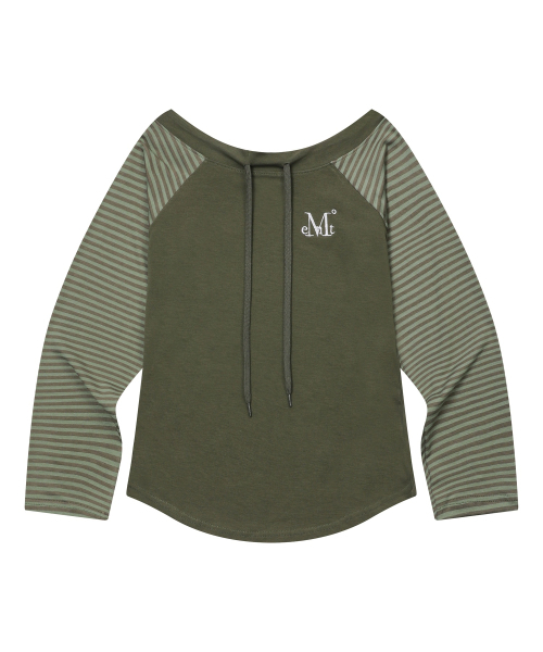 MUCENT(ムセント)の「オリエ オフショルダー ストライプ 配色 ナグラン 長袖Tシャツ (2カラー)(Tシャツ/カットソー・レディース・ブラック/グリーン・FREE)」の5枚目の写真