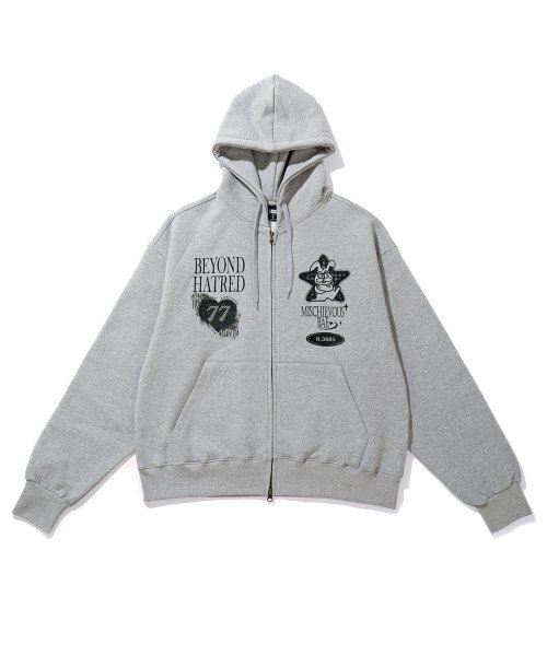 HYPNOTIZER グレー パーカー ミスチャーバス ツーウェイ フードジップアップ グレー（パーカー