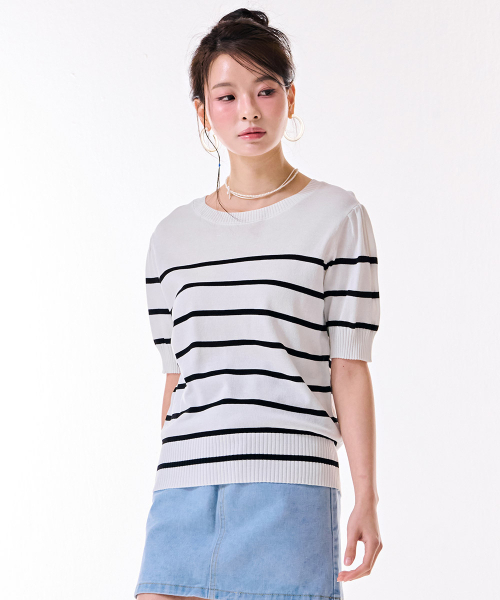 CHASECULT(チェイスカルト)の「レディースストライプ半袖スウェット-DBRG5672D0A(ニット/セーター・レディース・アイボリー・85/90)」の5枚目の写真