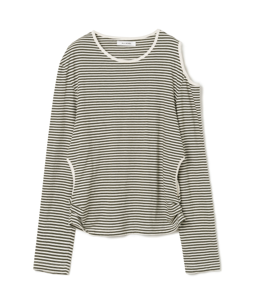 MILLO WOMEN（ミロウーマン）の「カットアウトストライプTシャツ[カーキ]（Tシャツ/カットソー・レディース・その他・FREE）」の2枚目の写真