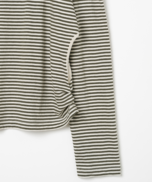 MILLO WOMEN（ミロウーマン）の「カットアウトストライプTシャツ[カーキ]（Tシャツ/カットソー・レディース・その他・FREE）」の5枚目の写真