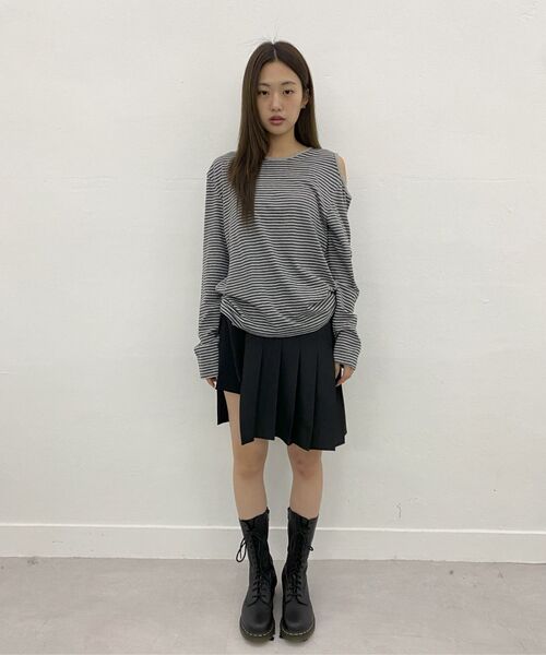 MILLO WOMEN（ミロウーマン）の「カットアウトストライプTシャツ[カーキ]（Tシャツ/カットソー・レディース・その他・FREE）」の6枚目の写真
