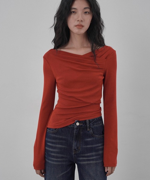 EIGHTHMONTH(エイスマンス)の「クロスオーバートップス EM25a104【EIGHTHMONTH】(Tシャツ/カットソー・レディース・レッド/グレー・M/S)」の1枚目の写真