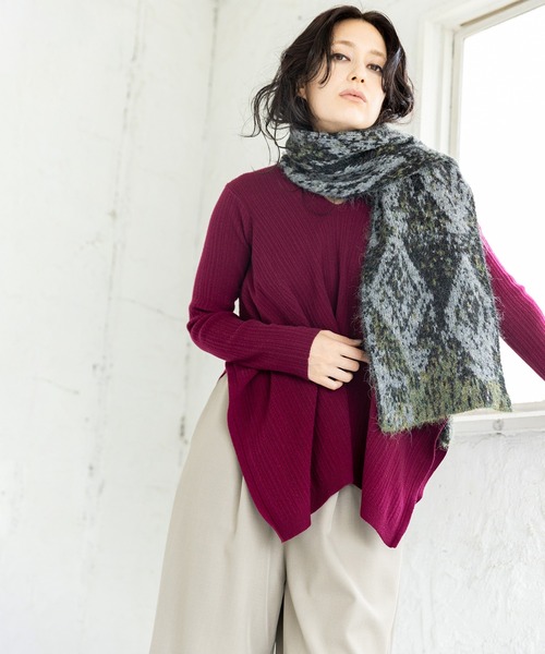 OSMOSIS（オズモーシス）の「スクエアヘムニットプルオーバー（ニット/セーター・レディース・ライトグレー/ブラック/ワイン・ONE SIZE）」の5枚目の写真